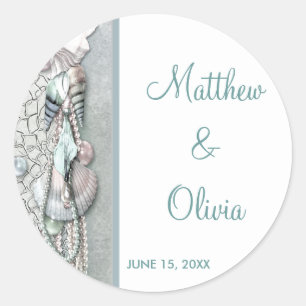 Pegatinas de Favor de Boda de Conchas de Mar Perla