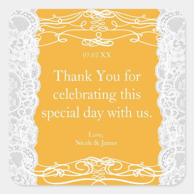 Pegatinas de Favor de Boda Elegantes de Encaje Ama (Anverso)