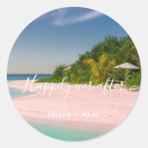 Pegatinas de Favor de Boda en la Playa Felices par