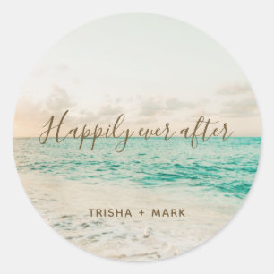 Pegatinas de Favor de Boda en la Playa Felices par