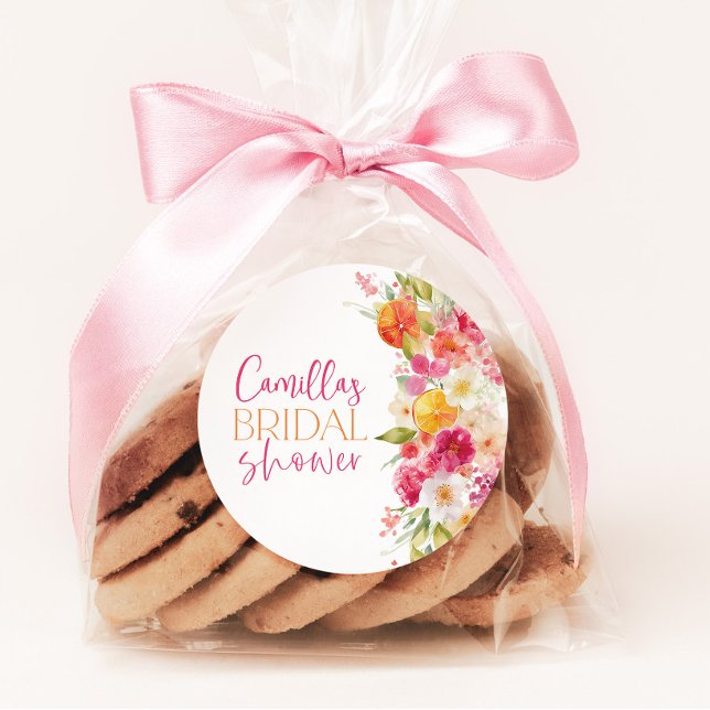 Pegatinas de Favor de Despedida de Soltera de Flor (Bright Floral Citrus Bridal Shower Favor Stickers)