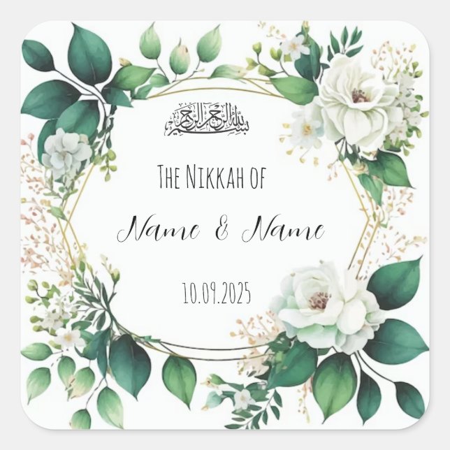 Pegatinas de favores islámicos florales de Nikkah (Anverso)