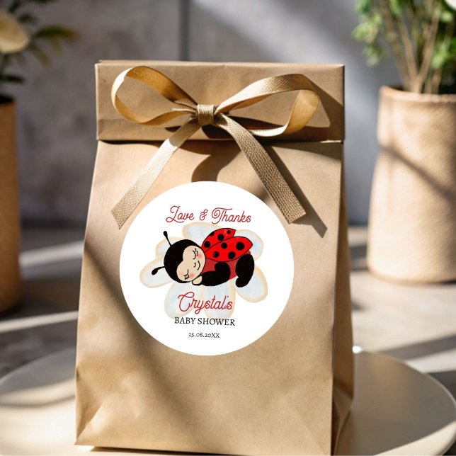 Pegatinas de favores para la ducha de bebé con ins (Ladybug baby shower thank you favor stickers cute sleeping ladybug on a daisy favor stickers)