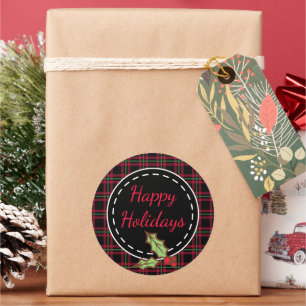 Pegatinas de Felices Fiestas de Cuadro Rojo con Ac
