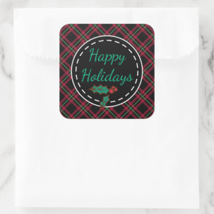 Pegatinas de Felices Fiestas Retro Plaid
