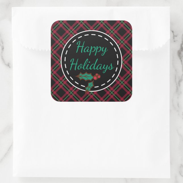 Pegatinas de Felices Fiestas Retro Plaid (Bolso)