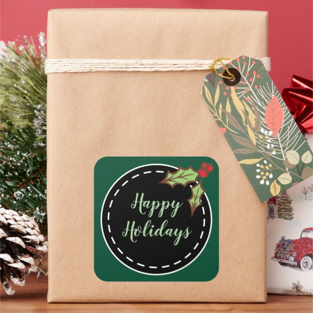 Pegatinas de Felices Fiestas Verdes (Vacaciones)
