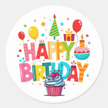 Pegatinas de Feliz Cumpleaños, Forma Redonda