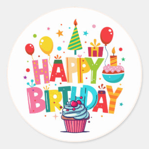 Pegatinas de Feliz Cumpleaños, Forma Redonda