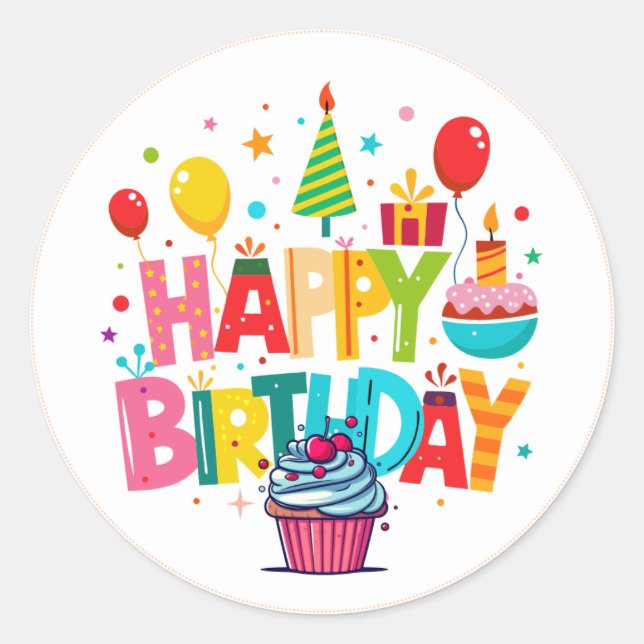 Pegatinas de Feliz Cumpleaños, Forma Redonda (Anverso)