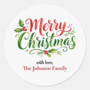 Pegatinas de Feliz Navidad con apellido de familia