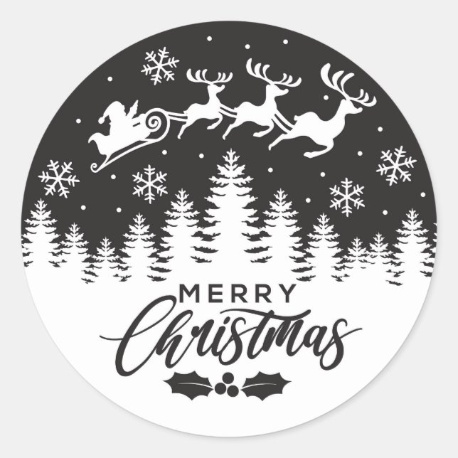Pegatinas de Feliz Navidad en blanco y negro (Anverso)