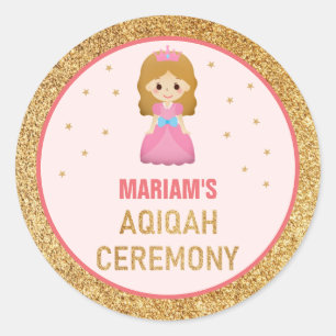 Pegatinas de fiesta Aqiqah Princesita Brillo Dorad