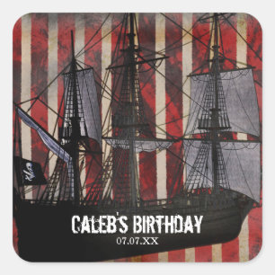 Pegatinas de fiesta de cumpleaños de grunge pirata