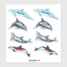 Pegatinas de fiesta de delfines con nombres