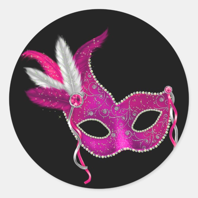 Pegatinas de fiesta de disfraces de rosa caliente (Anverso)