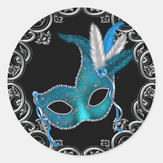 Pegatinas de fiesta de máscaras azul turquesa negr (Anverso)