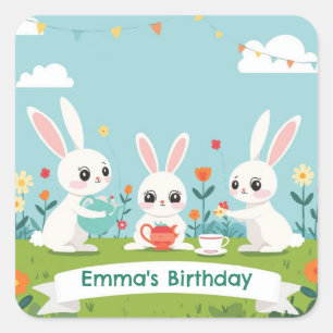 Pegatinas de Fiesta de Té de Conejito   Cumpleaños