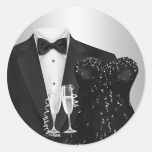 Pegatinas de fiesta de vestido negro de esmoquin d