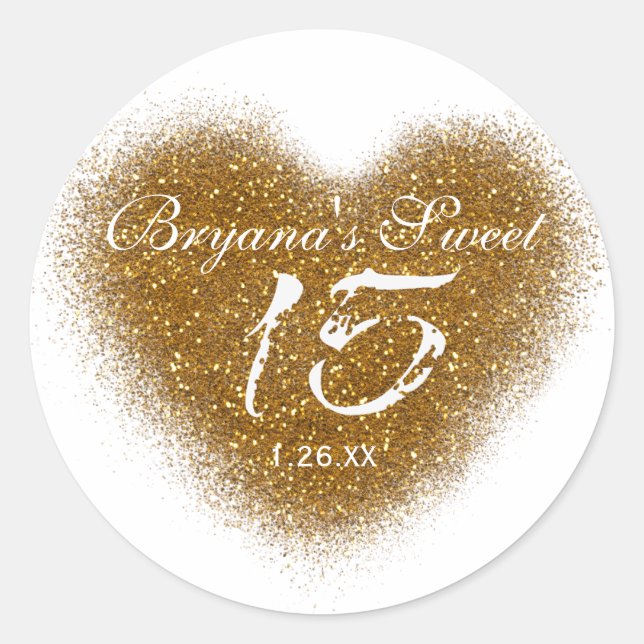 Pegatinas de fiesta Quinceincera Corazón Purpurina (Anverso)