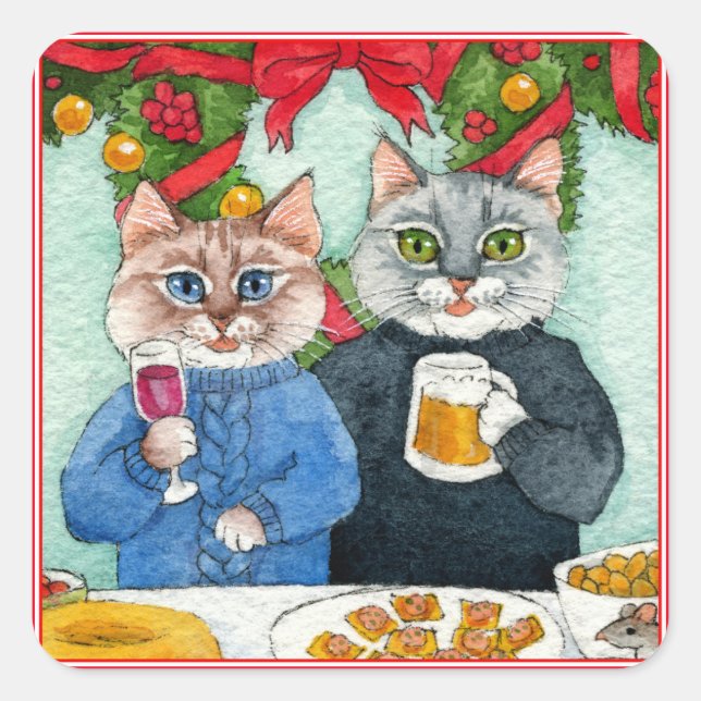 Pegatinas de Fiestas de Navidades de gato (Anverso)