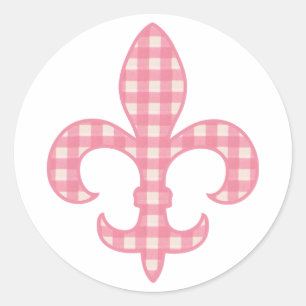 Pegatinas de Fleur de lis Pink Gingham