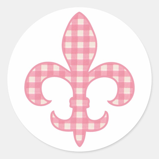 Pegatinas de Fleur de lis Pink Gingham (Anverso)