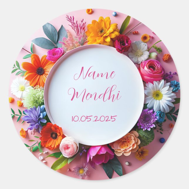 Pegatinas de floral mendhi a favor (Anverso)