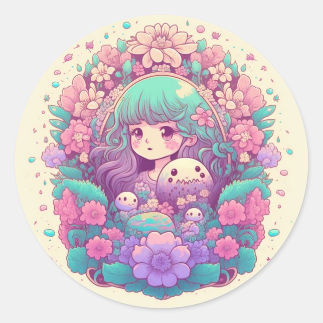 Pegatinas de flores chicas de anime Pastel kawaii (Anverso)