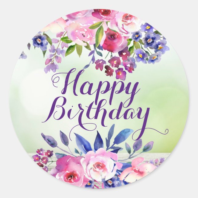 Pegatinas de flores de acuarela Feliz Cumpleaños (Anverso)