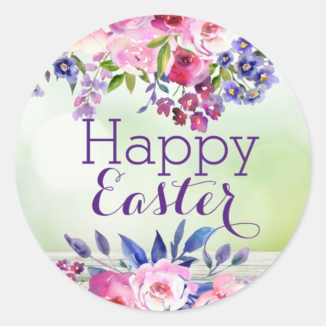 Pegatinas de Flores de Acuarela Feliz Pascua (Anverso)