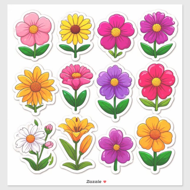 Pegatinas de flores de dibujos animados coloridas (Hoja)