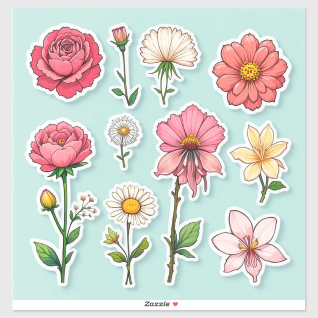 Pegatinas de flores de dibujos animados coloridas (Hoja)