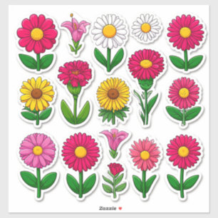 Pegatinas de flores de dibujos animados coloridas