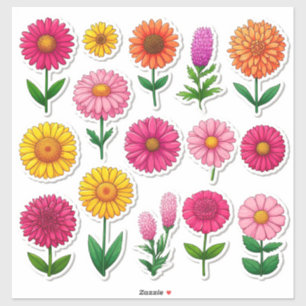 Pegatinas de flores de dibujos animados coloridos