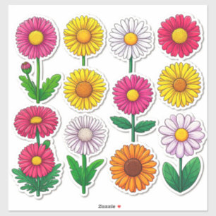 Pegatinas de flores de dibujos animados coloridos