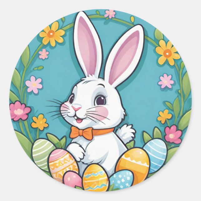 Pegatinas de flores de huevos de conejo de Pascua  (Anverso)