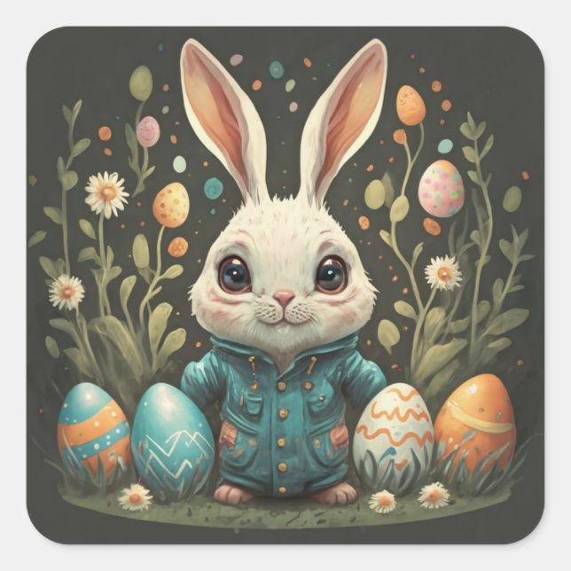 Pegatinas de flores de huevos de conejo de Pascua  (Anverso)