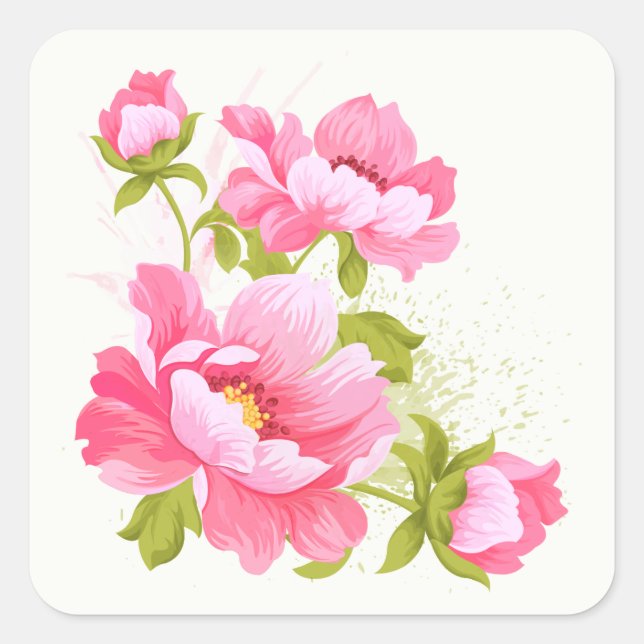 Pegatinas de flores de los peones rosados florales (Anverso)