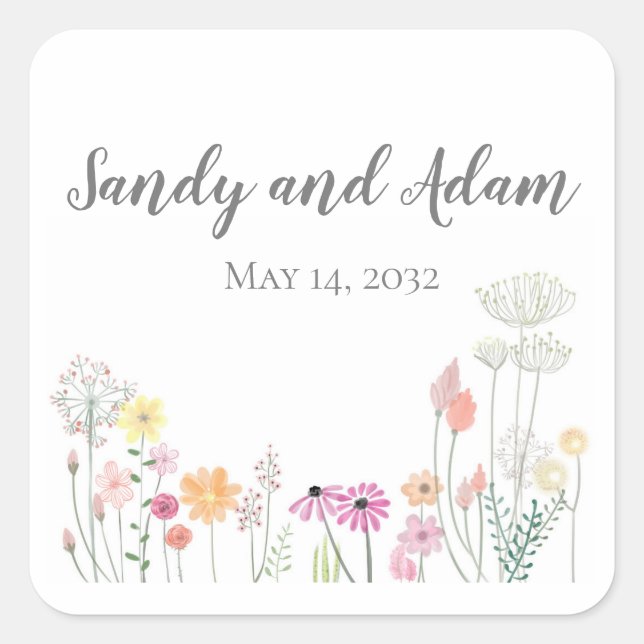 Pegatinas de flores de verano para regalos de boda (Anverso)