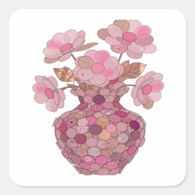 Pegatinas de flores rosadas plateadas de moda (Anverso)