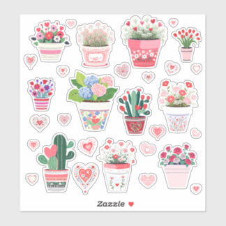 Pegatinas de Flower Pot Valentine
