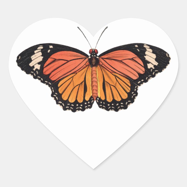 Pegatinas de forma de corazón de mariposa naranja (Anverso)