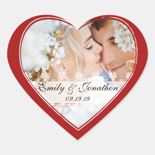 Pegatinas de foto de boda Corazón Rojo (Anverso)