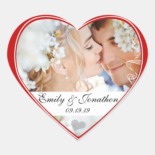 Pegatinas de foto de boda Corazón Rojo (Anverso)
