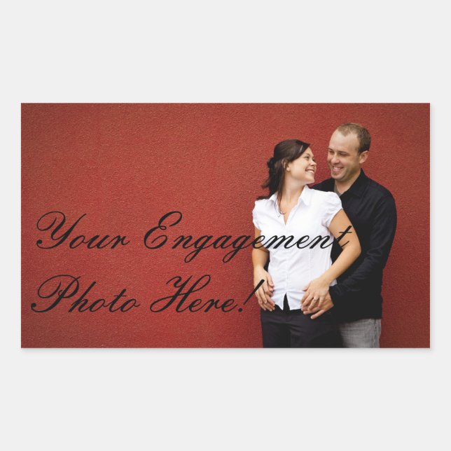 Pegatinas de fotografía de compromiso de boda Rect (Anverso)