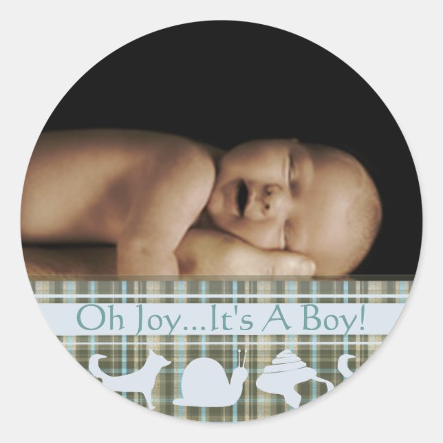 Pegatinas de fotos de bebé niño a cuadros (Anverso)