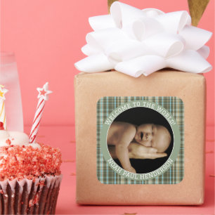 Pegatinas de fotos de bebé niño a cuadros