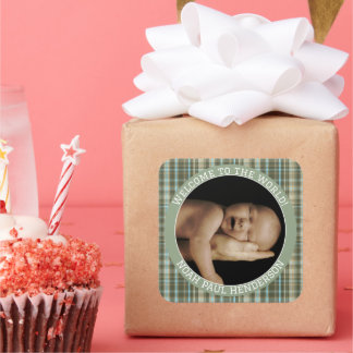 Pegatinas de fotos de bebé niño a cuadros