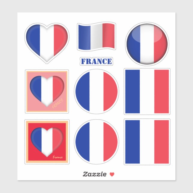 Pegatinas de Francia y bandera francesa, corazón/d (Hoja)